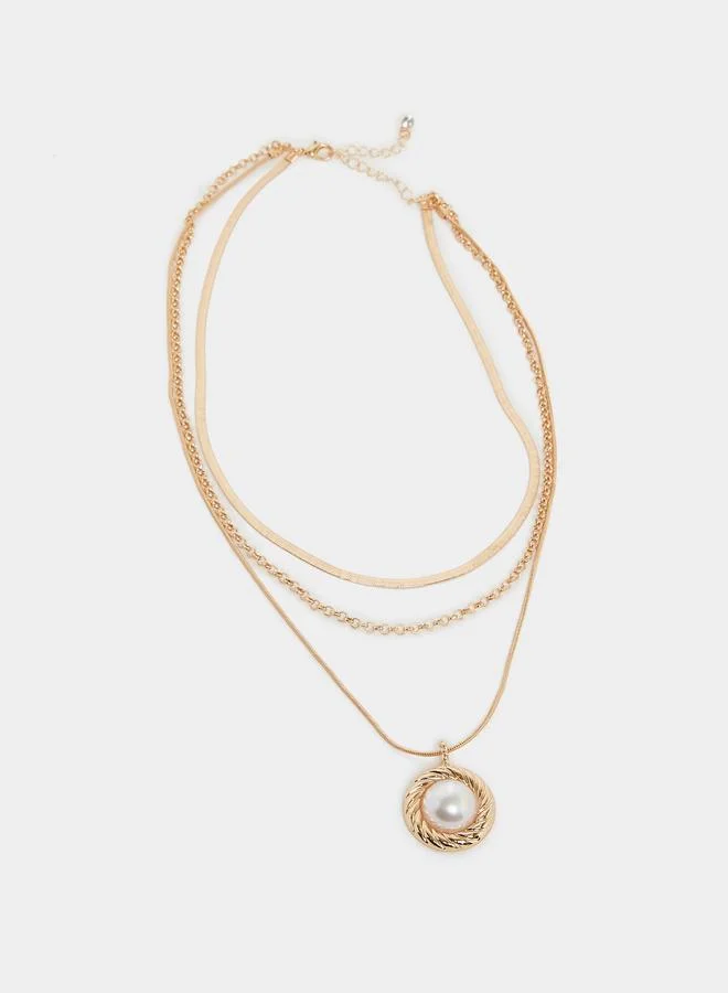 Styli  Gold Layered Necklace with Pearl Pendant for Women | Best Price UAE